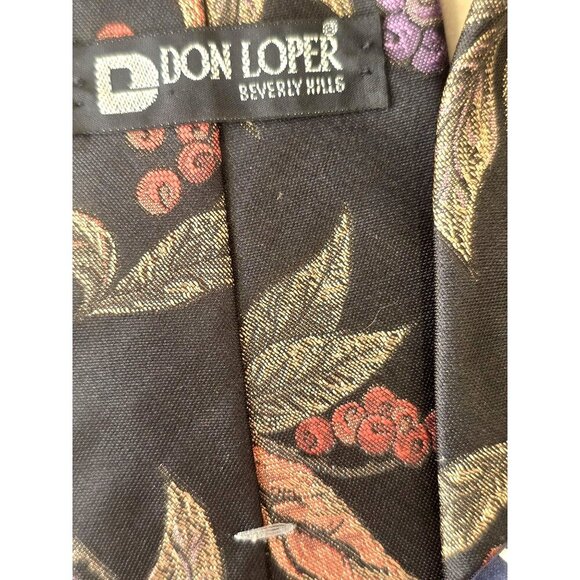 Don Loper Beverly Hills 80s Jacquard Tie Botanical Gold Leaf Pattern Black 4"W - Picture 5 of 9